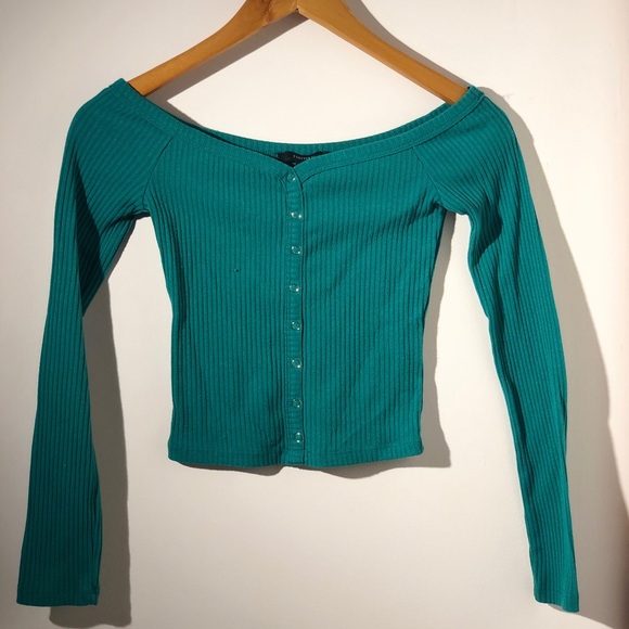 🌻Teal off the shoulder crop top🌻 - Picture 1 of 4